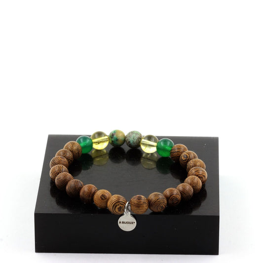 LateurGo Chrysocolla from Namibia, Citrine, Green Agate, and Wood Bracelet