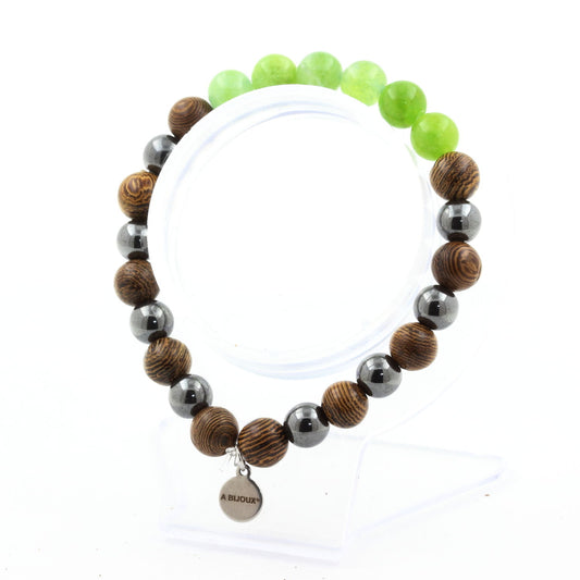 LateurGo Peridot, Hematite, and Wood Beads Bracelet - 8mm