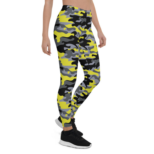 LateurGo Yellow and Gray Camo Leggings for Women - Stylish Fitness Wear