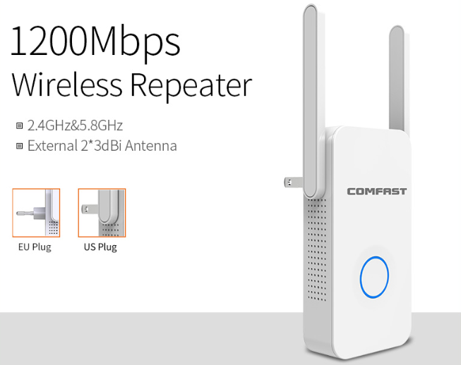 LateurGo 1200Mbps WiFi Extender Repeater with Antenna Router Booster