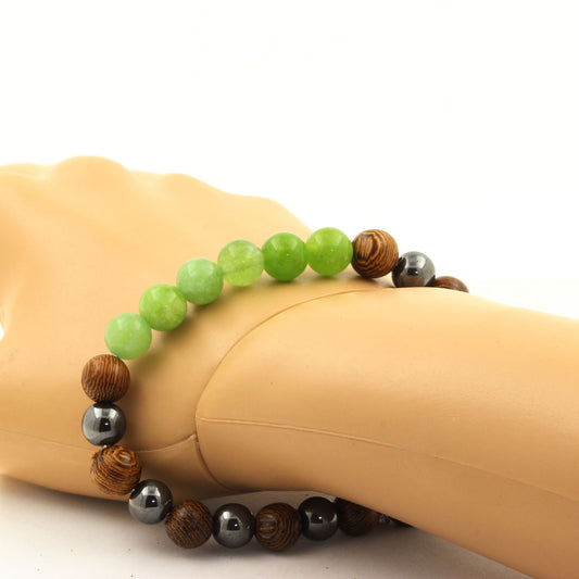 LateurGo Peridot, Hematite, and Wood Beads Bracelet - 8mm