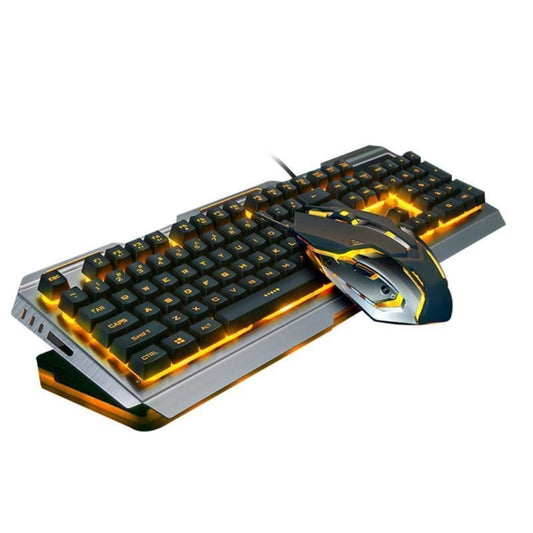 LateurGo Ninja Dragons Tungsten Gold Metal Frame Gaming Keyboard and Mouse Set