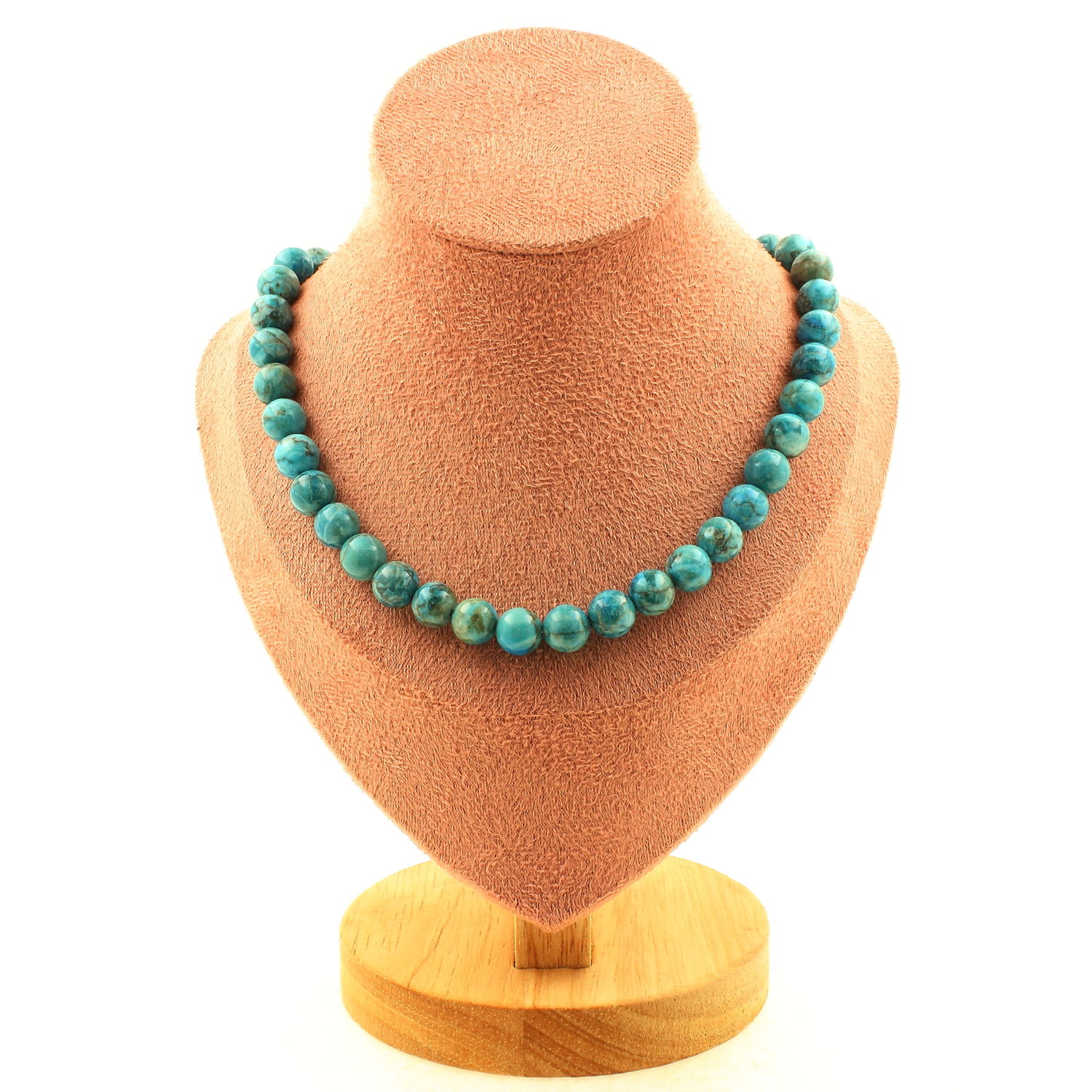 LateurGo Turquoise Necklace from South Africa - 8mm Beads with Stainless Steel Chain