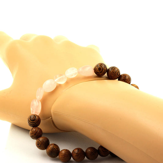 Rose Quartz & Wood Beads Bracelet | Buy Jewelry