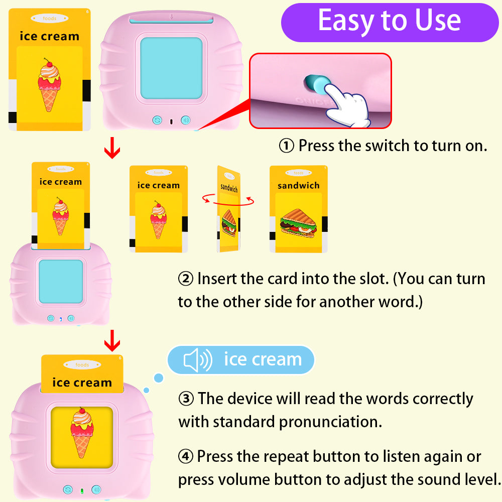 LateurGo kids electronic cognitive cards, talking flash cards with audio books for interactive learning