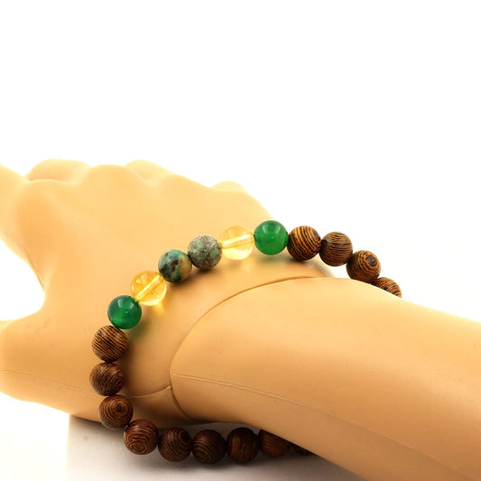 LateurGo Chrysocolla from Namibia, Citrine, Green Agate, and Wood Bracelet