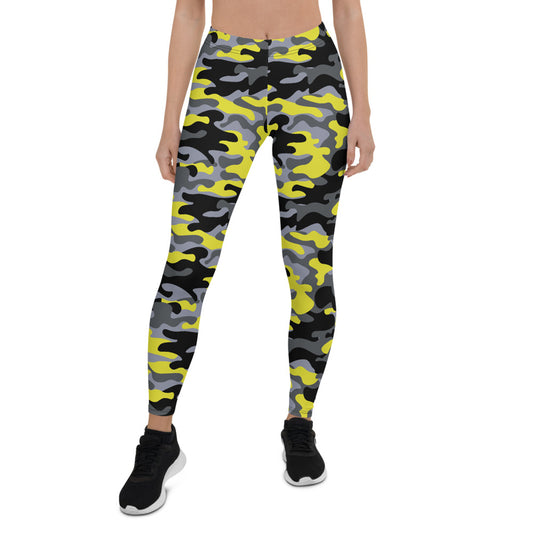 LateurGo Yellow and Gray Camo Leggings for Women - Stylish Fitness Wear