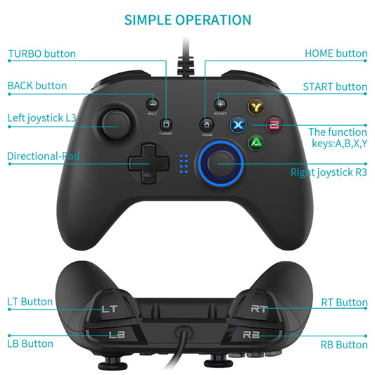 LateurGo Wired Gaming Controller - Joystick Gamepad with Dual-Vibration