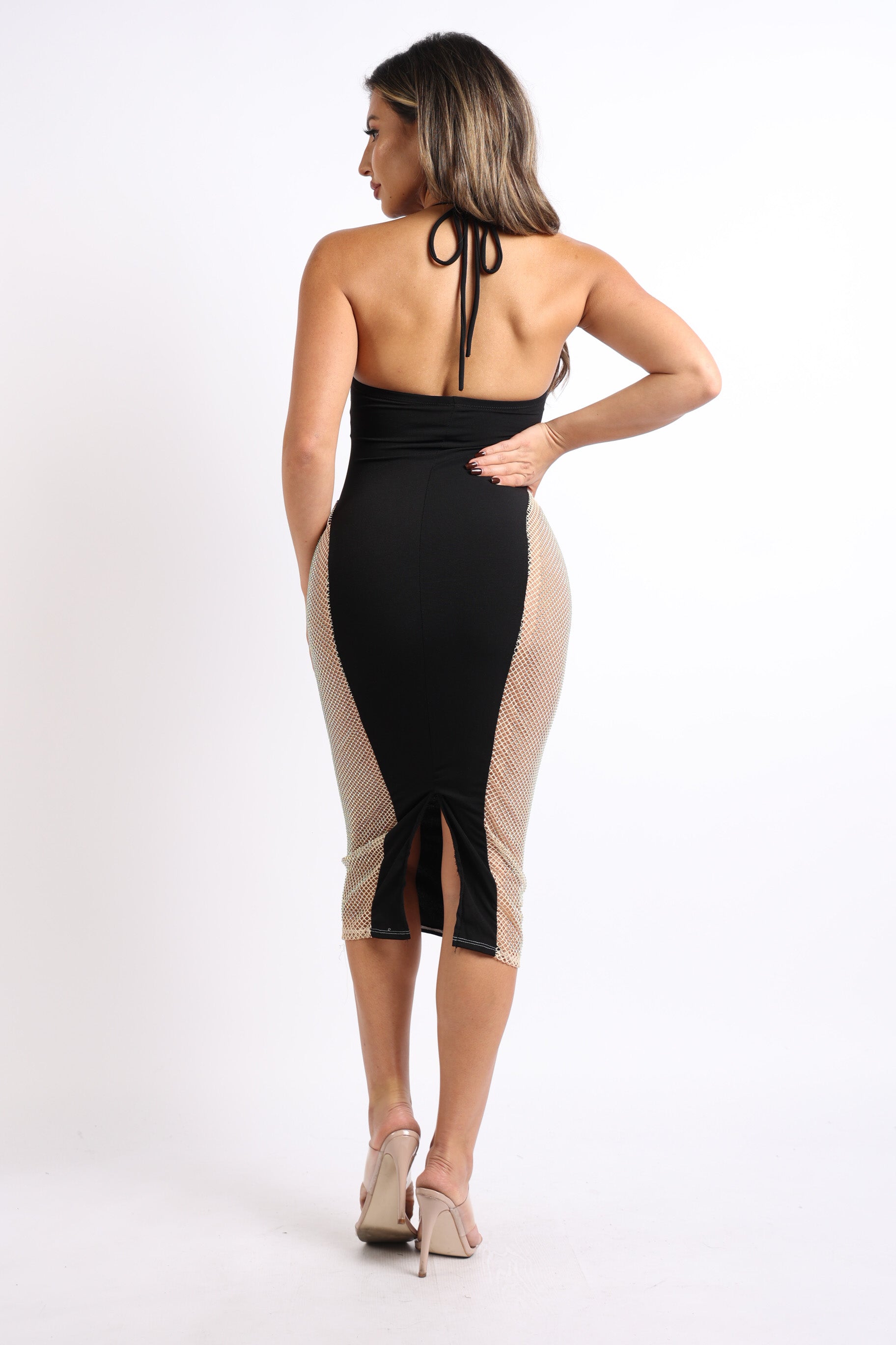 Sexy Cut Out Clubwear Dress | Rhinestone Fishnet
