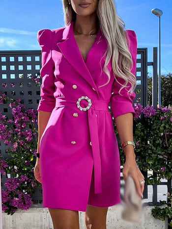 LateurGo Notched Collar Blazer Straight Dress