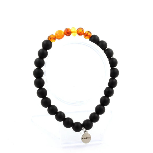 Genuine Baltic Amber + Black Onyx Bracelet