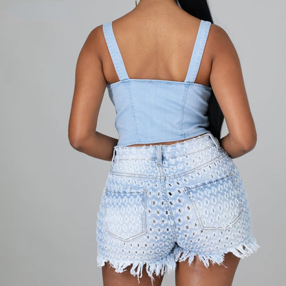 LateurGo Summer Ripped Hole Hollow Out Jeans - Trendy and Stylish