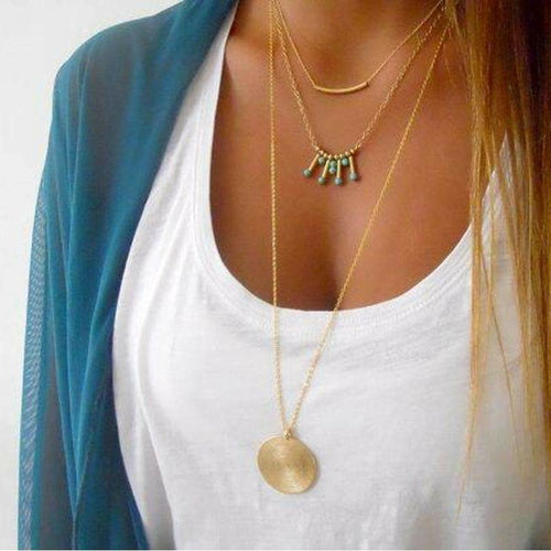 LateurGo Turquoise Multi-Layer Necklace - Elegant and Trendy Jewelry
