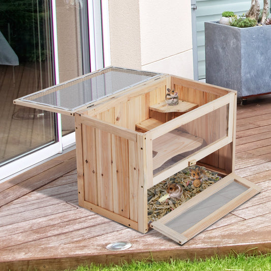 LateurGo PawHut Wooden Hamster Cage - 2 Levels for Small Animals