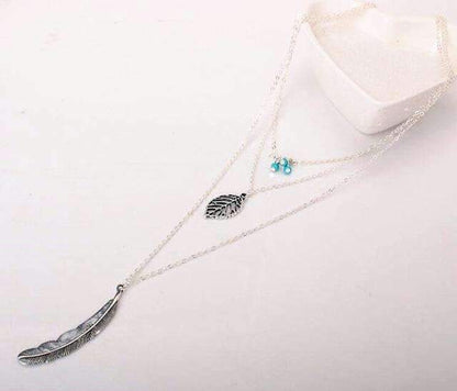 LateurGo Turquoise Leaf Feather Multi-Layer Necklace - Stylish Boho Jewelry