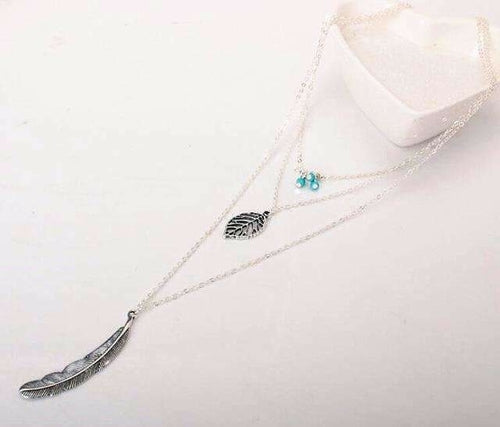 LateurGo Turquoise Leaf Feather Multi-Layer Necklace - Stylish Boho Jewelry