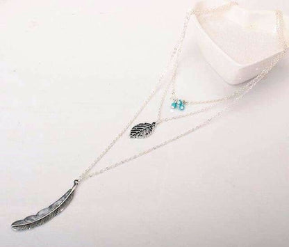 LateurGo Turquoise Leaf Feather Multi-Layer Necklace - Stylish Boho Jewelry