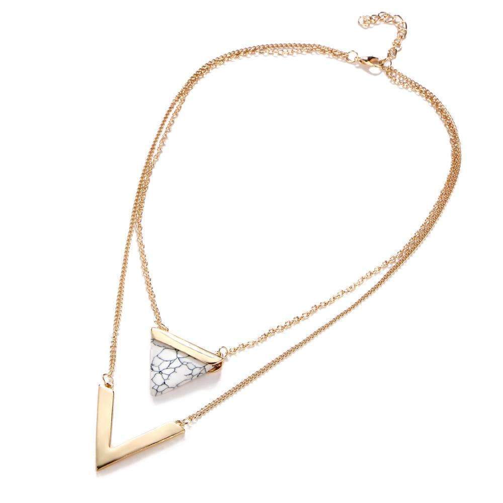 Stylish Marble Chevron Double Layer Necklace