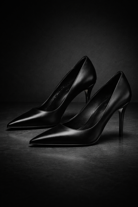Pair of Aurelia Line™ Signature Pumps by LateurGo™, luxury statement footwear crafted in black calfskin leather.