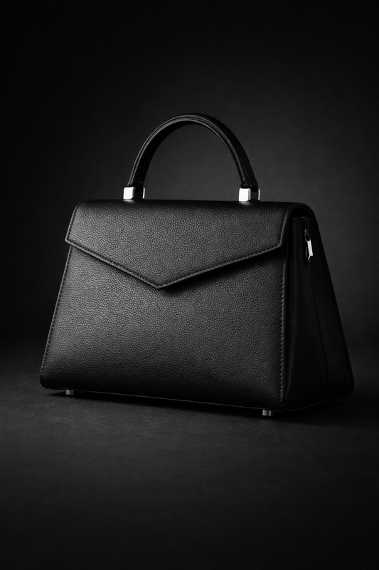 Maison Éclat™ structured black leather handbag with architectural silhouette – LateurGo.