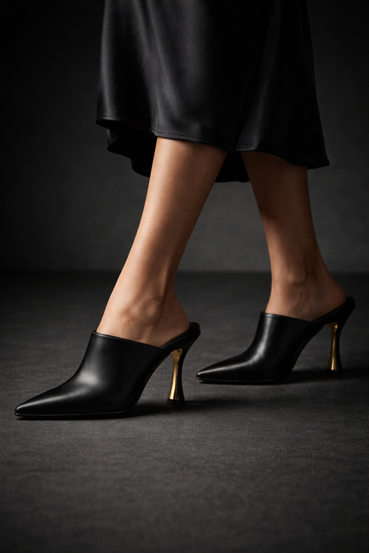 Maison Verge™ Evening Mule worn in an elegant evening setting with understated luxury styling.