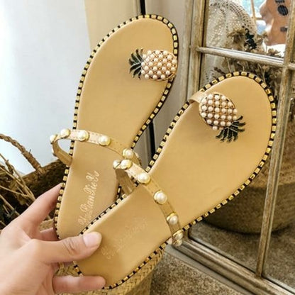 LateurGo Summer Beach Pineapple Flat Slippers - Ladies' Outside Slides