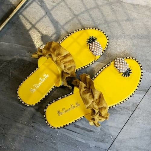 LateurGo Summer Beach Pineapple Flat Slippers - Ladies' Outside Slides