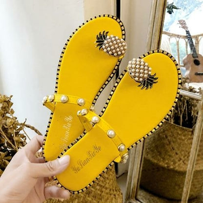 LateurGo Summer Beach Pineapple Flat Slippers - Ladies' Outside Slides