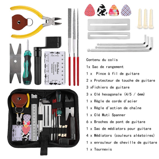 Guitar repair tool kit with 25 pieces including string winder and picks by LateurGo