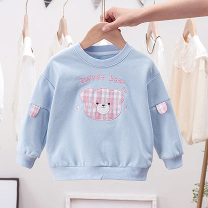 LateurGo Baby Cartoon Bear Patched Graphic Pullover for Kids on Valentine's Day