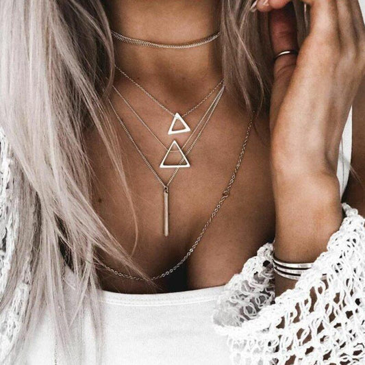  Double Triangle Multilayer Necklace