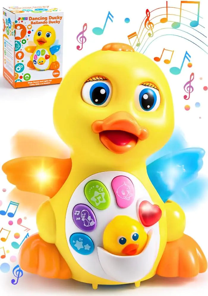 Cute yellow baby duck toy with musical features for entertaining infants and toddlers by LateurGo