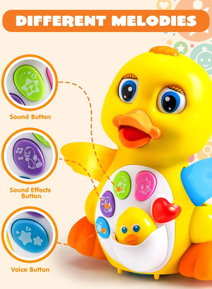 Cute yellow baby duck toy with musical features for entertaining infants and toddlers by LateurGo