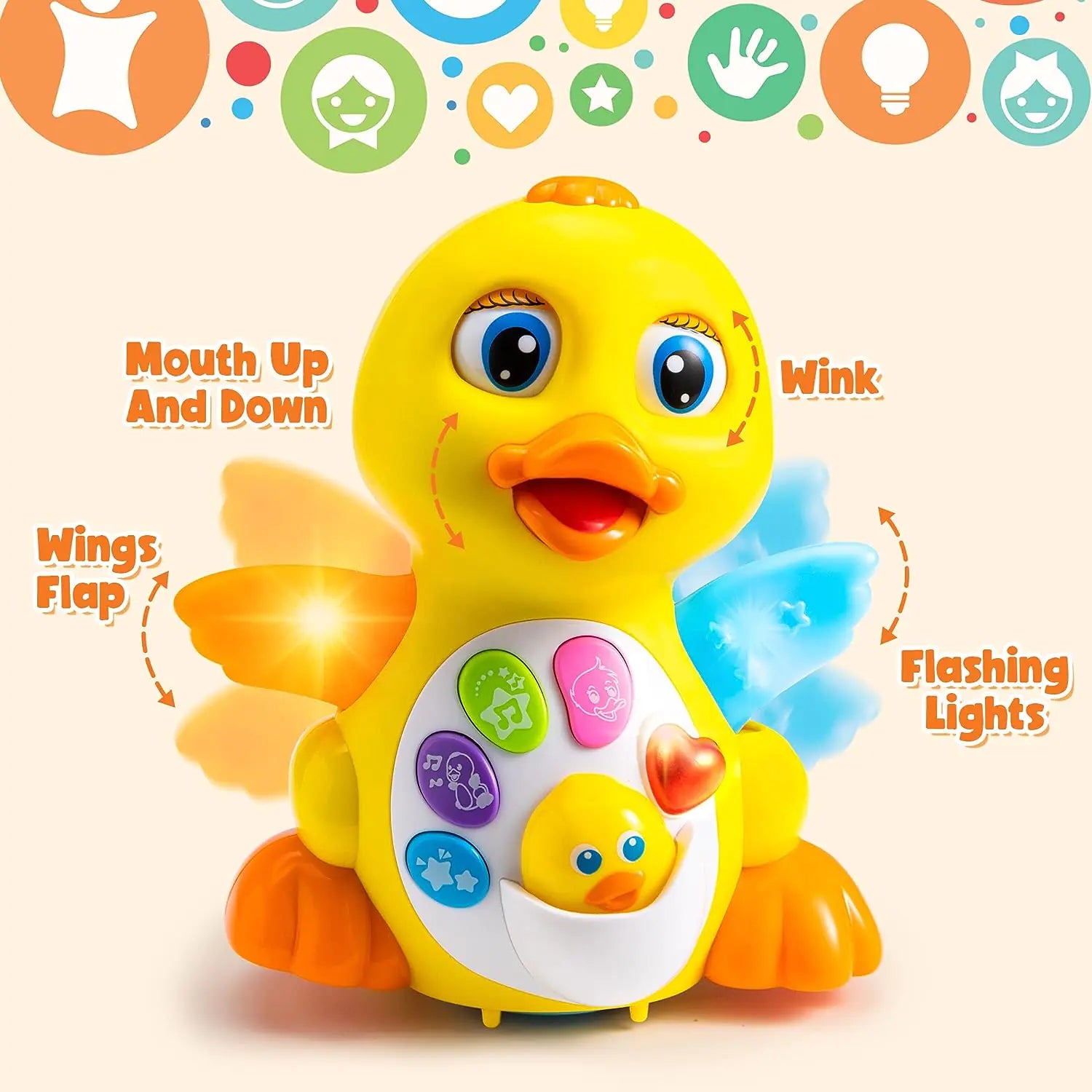 Cute yellow baby duck toy with musical features for entertaining infants and toddlers by LateurGo